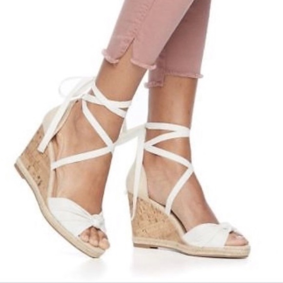 white lace up espadrille wedges